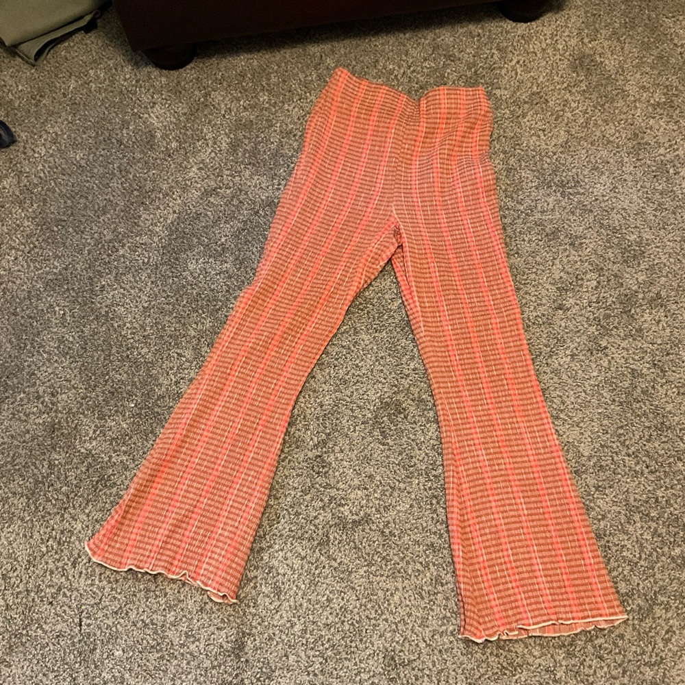 Anthropologie Orange and White Flare Pants